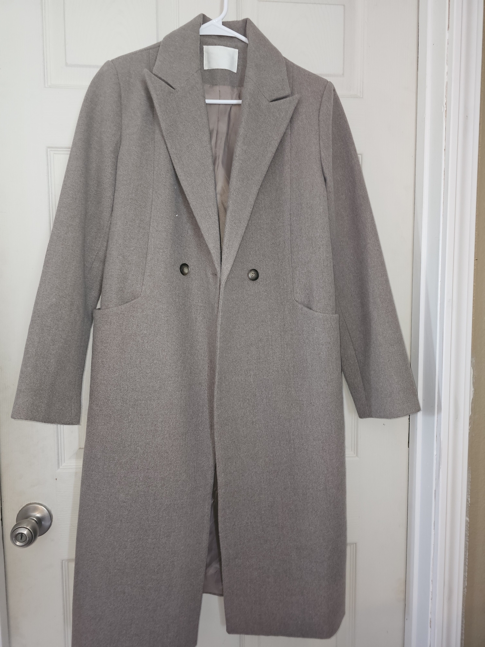 Classic Long Wool-Blend Overcoat in Taupe